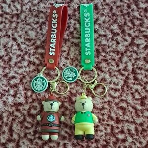 Starbucks 2pc Red and Green Bear Animal Keychains
